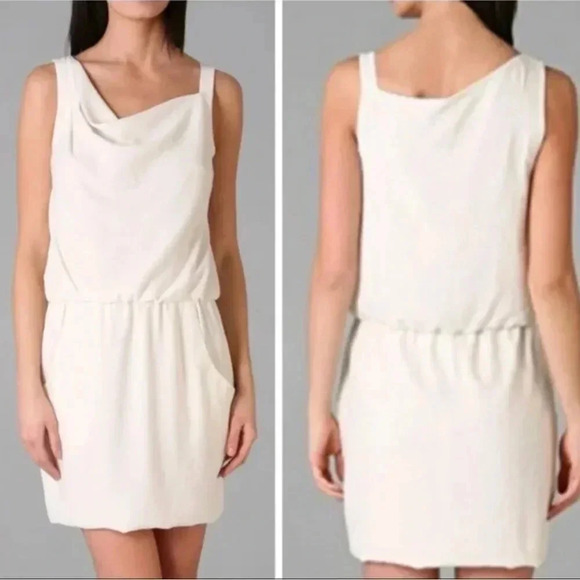 Theory Silk Jaylyn Draped Mini Dress in Ivory Cream White Size 12 - Picture 1 of 4
